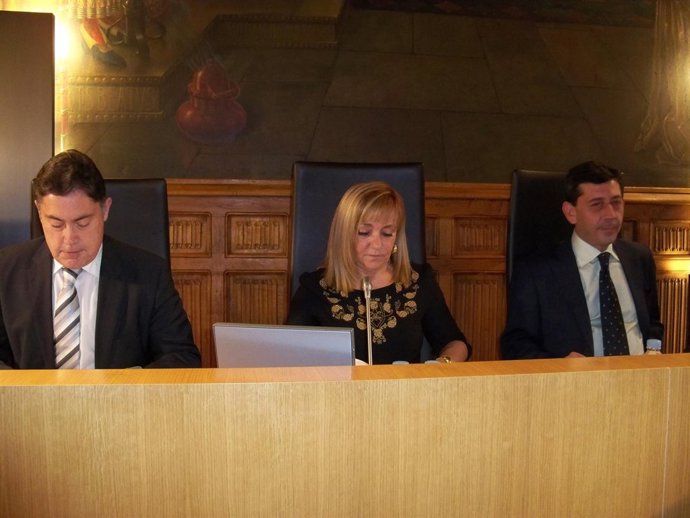 Carrasco (centro), durante la celebración del pleno de la Diputación