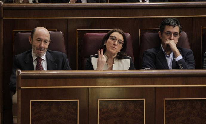 Alfredo Pérez Rubalcaba, Soraya Rodríguez y Eduardo Madina