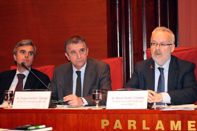 F.Riera, E.Sallent y B.Duart, en el Parlament