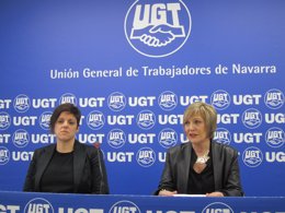 Estíbaliz Garcia y Marisol Vicente, de UGT, en la rueda de prensa