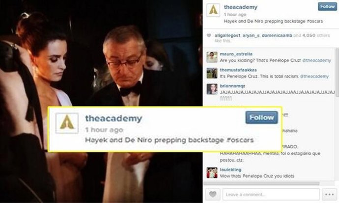 Academia Cine Estados Unidos confunde Instagram Penélope Cruz Salma Hayek