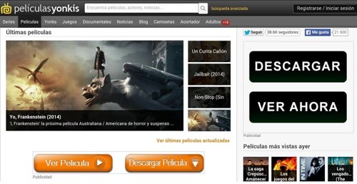 Web de enlaces a descargas y streaming de películas y series PeliculasYonkis