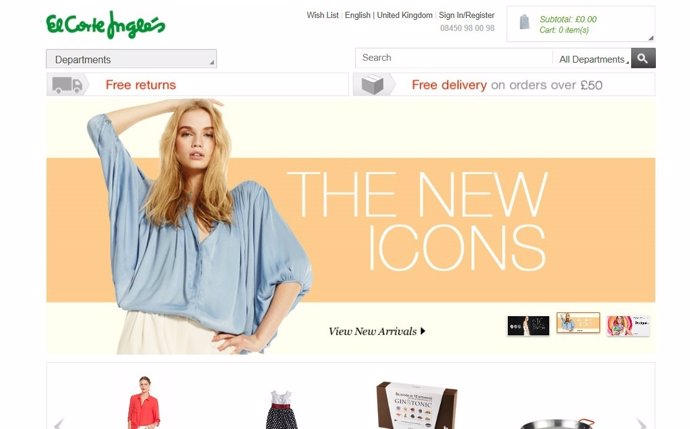 Web de El Corte Inglés en inglés 