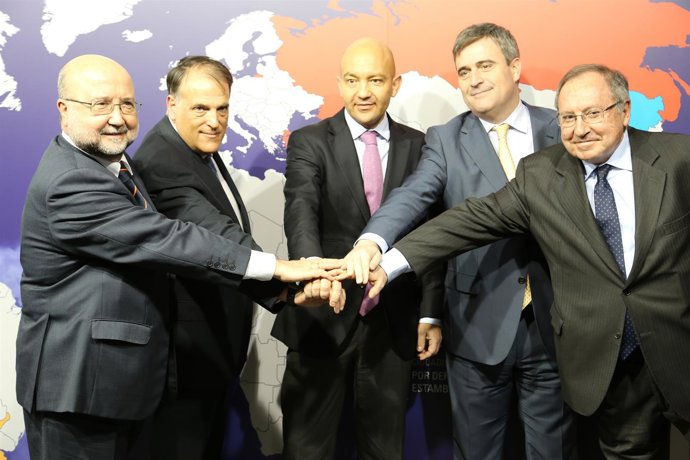 Javier Tebas y Migue Cardenal en la presentación de la LFP World Challenge
