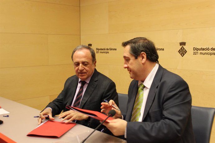 El presidente de la Diputación de Girona J.Giraut y el conseller J.M.Pelegrí