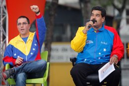 El vicepresidente y el presidente de Venezuela, Jorge Arreaza y Nicolás Maduro.