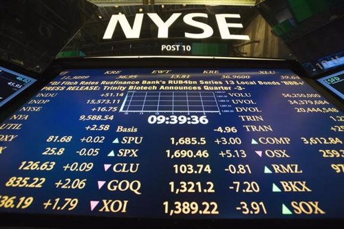 Imagen del logo de la bolsa de Nueva York (NYSE) sobre una pantalla electrónica 