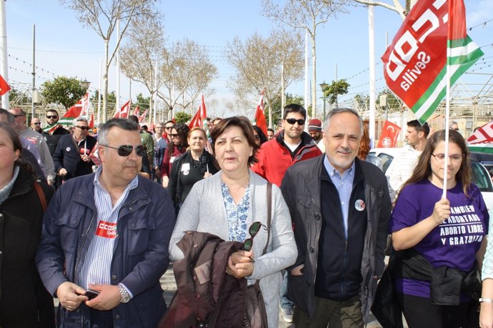 Manifestación en apoyo a los ocho sindicalistas.