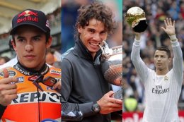 Montaje de Marc Márquez, Rafa Nadal y Cristiano Ronaldo
