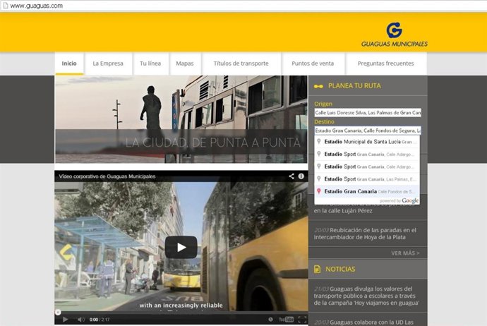 Opción de Planea tu ruta en la web de Guaguas Municipales