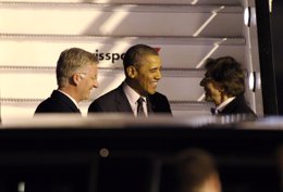 Obama en Bélgica con el príncipe Felipe y Elio Di Rupo