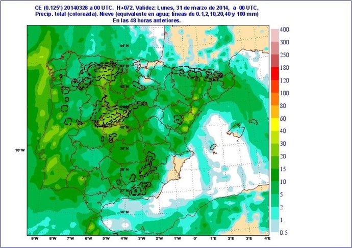 Mapa de precipitaciones previstas este sábado y domingo
