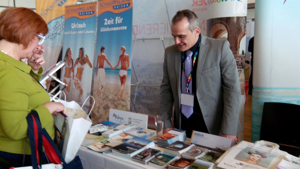 Stand del Patronato Provincial de Turismo de Huelva en una feria en Alemania. 
