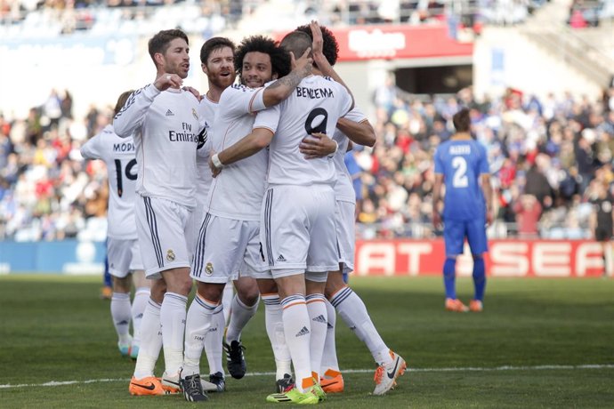 Rámos, Xavi Alonso, Marcelo y Benzema celebran en el encuentro frente al Getafe