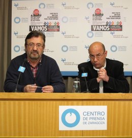 Julián Buey y Daniel Alastuey en rueda de prensa en el Centro de Prensa