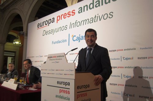Juan Manuel Moreno, en los Desayunos de Europa Press
