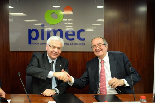 El conseller Ferran Mascarell y el presidente de Pimec, Josep González