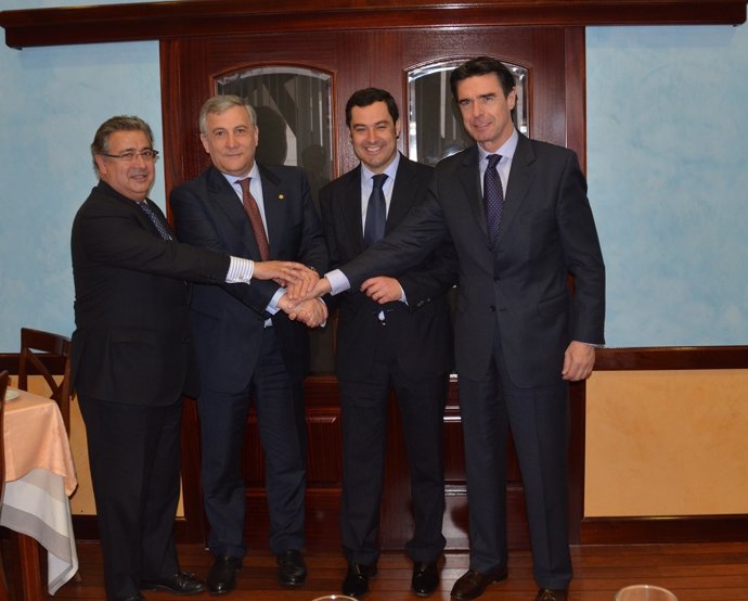 Juan Manuel Moreno, Zoido, Antonio Tajani y José Manuel Soria