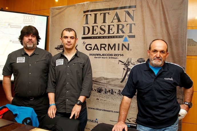 Félix Dot, Manu Tajada y Oiarzábal en la presentación de la Titan Desert 2014