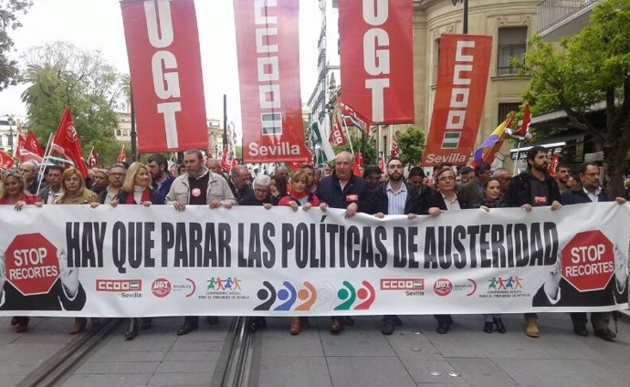 Manifestación en Sevilla del 3 de abril convocada por CCOO y UGT