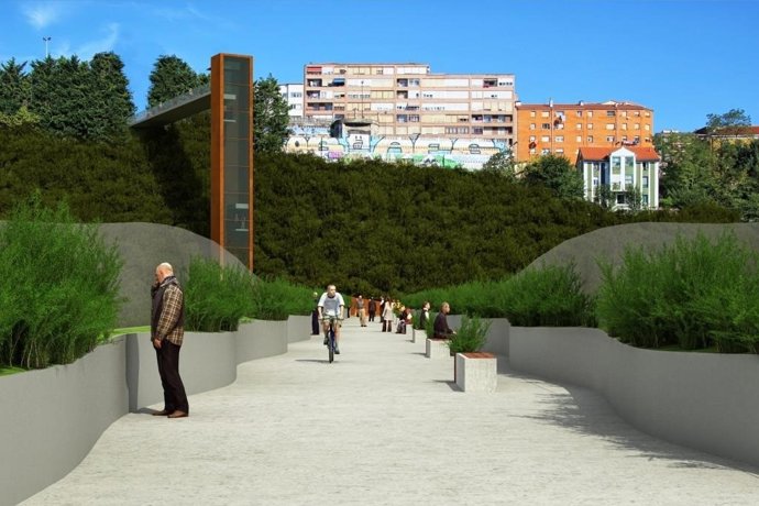 Infografía del acceso sur de la pasarela entre Castilla-Hermida y la calle Alta