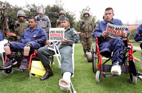 Colombian landmine victims attend protest campaign in Bogota