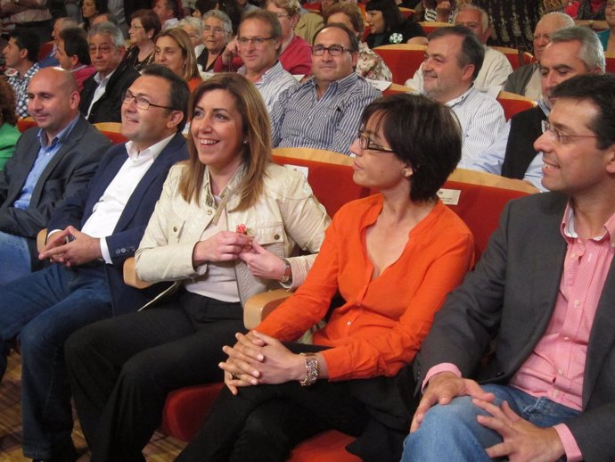 Heredia, Susana Díaz y María Gámez en un acto del PSOE en Cártama