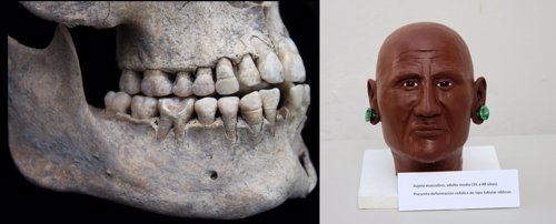 Calavera y cara de individuo prehispánico en México