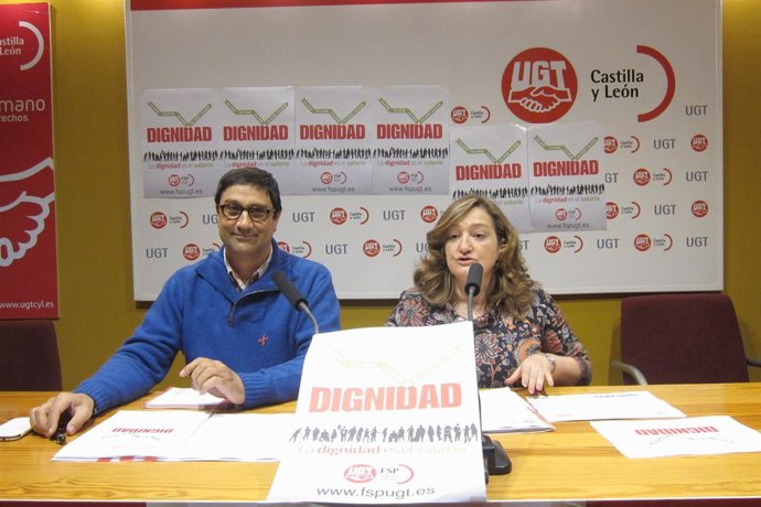 Los responsables de FSP-UGT en Valladolid y CyL, Manuel Martínez y Carmen Ámez