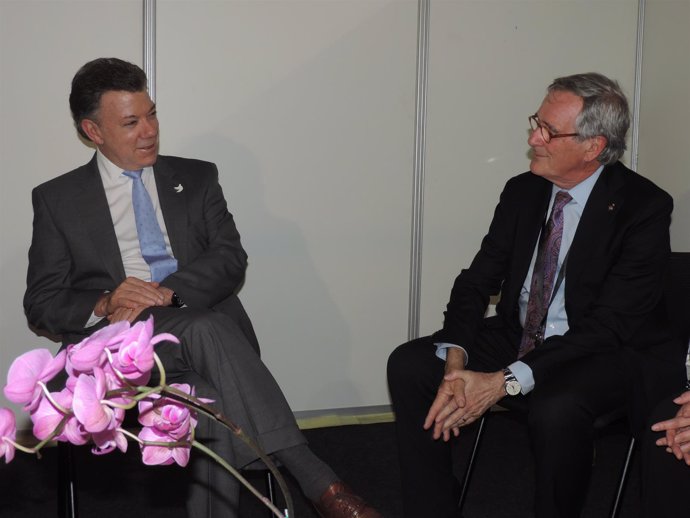 El presidente de Colombia, Juan Manuel Santos, y el alcalde Xavier Trias