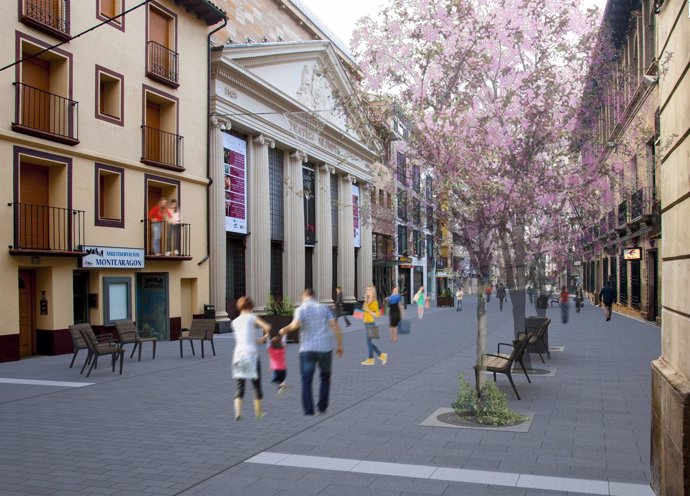 Recreación de la peatonalización del Coso Alto de Huesca