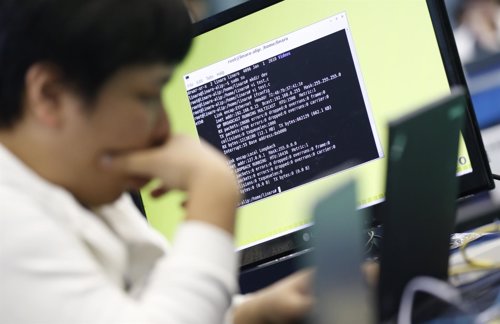 A student attends a white-hat hackers competition at the Korea Military Academy 