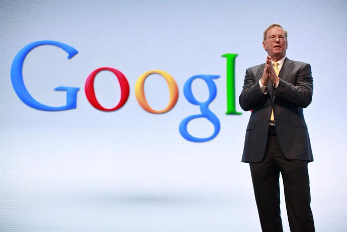 Google Chairman Eric Schmidt speaks at a Motorola phone launch event in New York