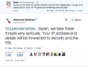 Tweet amenaza Sarah a American Airlines