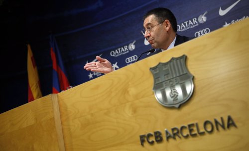 Bartomeu attends a news conference at Camp Nou stadium in Barcelona