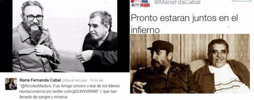 Tuits de candidata uribista sobre Gabo y Fidel Castro