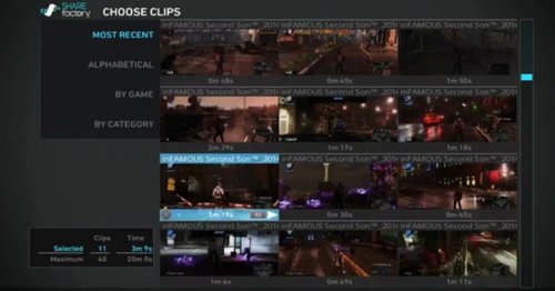 Pantalla de SHAREfactory de PlayStation 4 