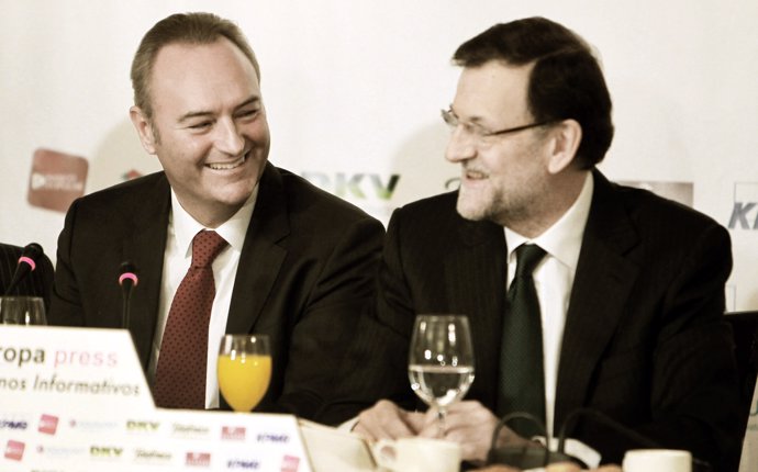 Alberto Fabra y Mariano Rajoy en los desayunos de Europa Press.