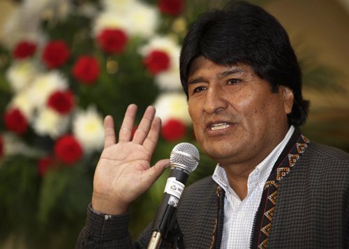 Bolivia's President Evo Morales speaks during a news conference at the president