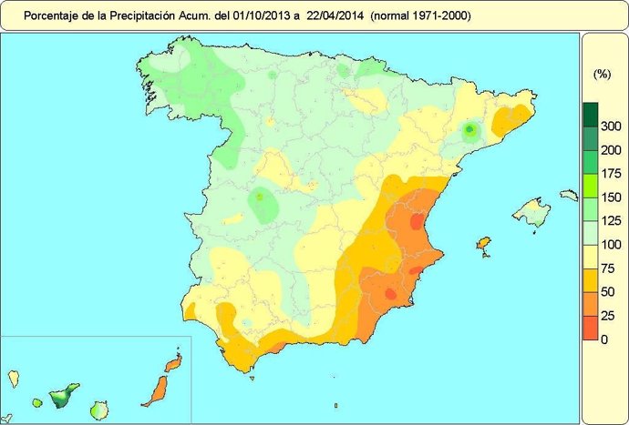 Mapa de precipitaciones acumuladas hasta el 22 de abril