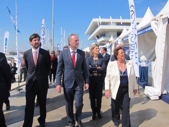 Fabra, Sánchez de León y Barberá en la inauguración de la Valencia Boat Show