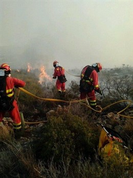 Efectivos trabajando en la zona del incendio de Torrent