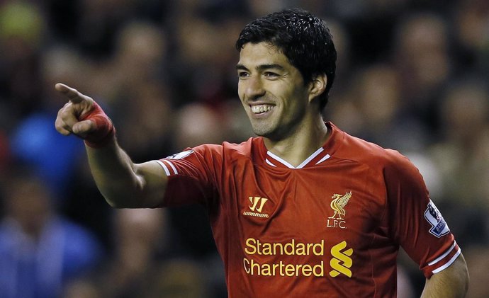 Luis Suárez tras marcar un gol con el Liverpool