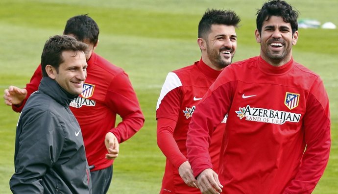Diego Costa y David Villa en el entrenamiento del Atlético de Madrid
