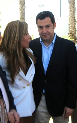 Juan Manuel Moreno hoy en Espartinas con Sánchez Camacho