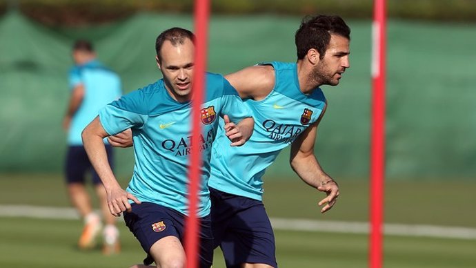 Iniesta Cesc Fàbregas entrenamiento Barcelona