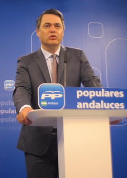 El portavoz del PP-A en el Parlamento, Carlos Rojas, en rueda de prensa