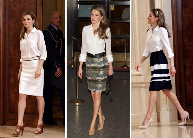 La camisa blanca, la gran baza de la princesa Letizia para sus faldas