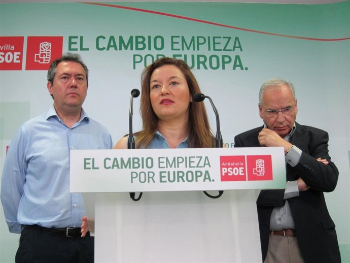 Juan Espadas, Verónica Pérez y Alfonso Guerra