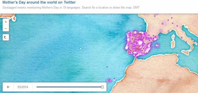 Mapa sobre las referencias al día de la madre en Twitter